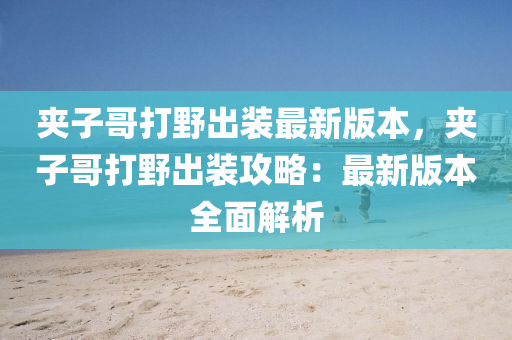 夹子哥打野出装最新版本，夹子哥打野出装攻略：最新版本全面解析