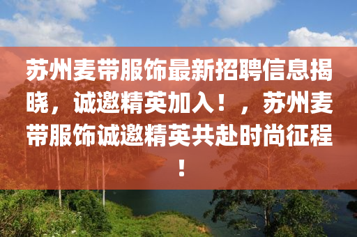 苏州麦带服饰最新招聘信息揭晓，诚邀精英加入！，苏州麦带服饰诚邀精英共赴时尚征程！