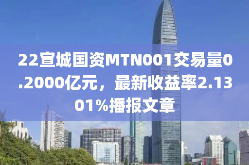 22宣城国资MTN001交易量0.2000亿元，最新收益率2.1301%播报文章