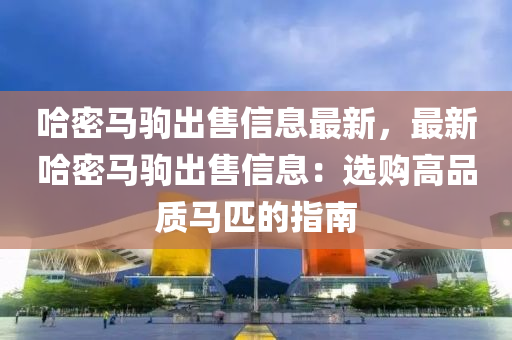 哈密马驹出售信息最新，最新哈密马驹出售信息：选购高品质马匹的指南