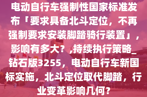 电动自行车强制性国家标准发布「要求具备北斗定位，不再强制要求安装脚踏骑行装置」，影响有多大？,持续执行策略_钻石版3255，电动自行车新国标实施，北斗定位取代脚踏，行业变革影响几何？