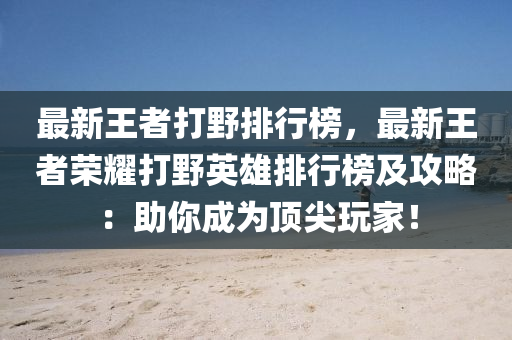 最新王者打野排行榜，最新王者荣耀打野英雄排行榜及攻略：助你成为顶尖玩家！