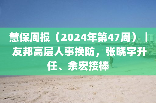 慧保周报（2024年第47周）｜ 友邦高层人事换防，张晓宇升任、余宏接棒