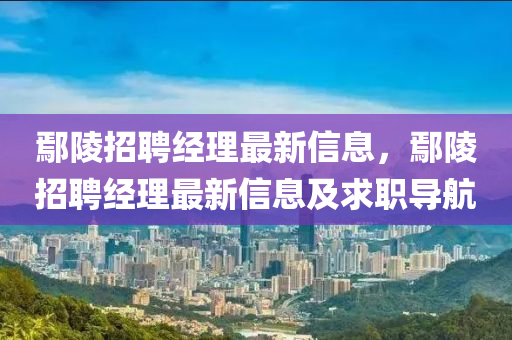 鄢陵招聘经理最新信息，鄢陵招聘经理最新信息及求职导航