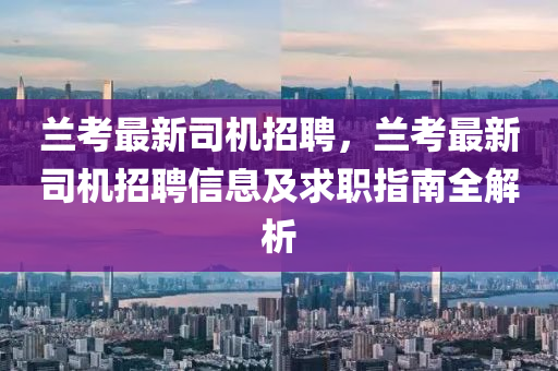 兰考最新司机招聘，兰考最新司机招聘信息及求职指南全解析