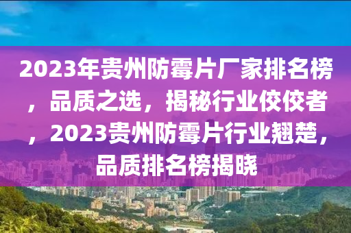 2023年贵州防霉片厂家排名榜，品质之选，揭秘行业佼佼者，2023贵州防霉片行业翘楚，品质排名榜揭晓