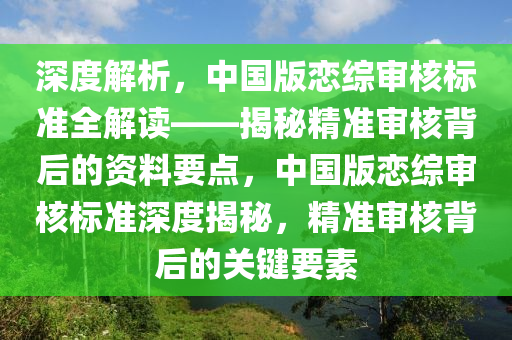深度解析，中国版恋综审核标准全解读——揭秘精准审核背后的资料要点，中国版恋综审核标准深度揭秘，精准审核背后的关键要素