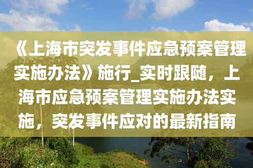 《上海市突发事件应急预案管理实施办法》施行_实时跟随，上海市应急预案管理实施办法实施，突发事件应对的最新指南