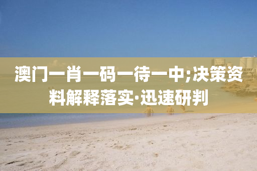 澳门一肖一码一待一中;决策资料解释落实·迅速研判