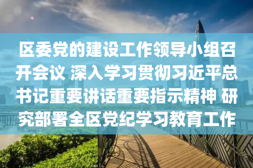 区委党的建设工作领导小组召开会议 深入学习贯彻习近平总书记重要讲话重要指示精神 研究部署全区党纪学习教育工作