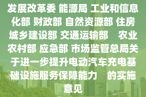 发展改革委 能源局 工业和信息化部 财政部 自然资源部 住房城乡建设部 交通运输部　农业农村部 应急部 市场监管总局关于进一步提升电动汽车充电基础设施服务保障能力　的实施意见