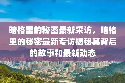 暗格里的秘密最新采访，暗格里的秘密最新专访揭秘其背后的故事和最新动态